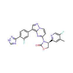 Cc1cc([C@H]2COC(=O)N2c2ccn3ncc(-c4ccc(-c5nc[nH]n5)c(F)c4)c3n2)ncc1F ZINC000116188937