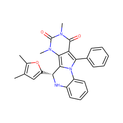 Cc1cc([C@H]2Nc3ccccc3-n3c(-c4ccccc4)c4c(=O)n(C)c(=O)n(C)c4c32)oc1C ZINC000072120595