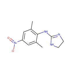 Cc1cc([N+](=O)[O-])cc(C)c1NC1=NCCN1 ZINC000028359963