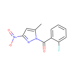 Cc1cc([N+](=O)[O-])nn1C(=O)c1ccccc1F ZINC000000037157