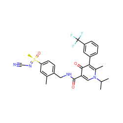 Cc1cc([S@@](C)(=O)=NC#N)ccc1CNC(=O)c1cn(C(C)C)c(C)c(-c2cccc(C(F)(F)F)c2)c1=O ZINC000149897020