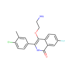 Cc1cc(-c2[nH]c(=O)c3cc(F)ccc3c2OCCN)ccc1Cl ZINC000149321550