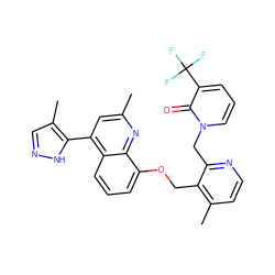 Cc1cc(-c2[nH]ncc2C)c2cccc(OCc3c(C)ccnc3Cn3cccc(C(F)(F)F)c3=O)c2n1 ZINC000043118490