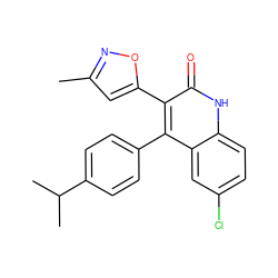 Cc1cc(-c2c(-c3ccc(C(C)C)cc3)c3cc(Cl)ccc3[nH]c2=O)on1 ZINC000029126286