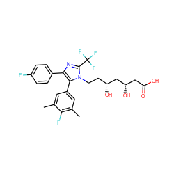 Cc1cc(-c2c(-c3ccc(F)cc3)nc(C(F)(F)F)n2CC[C@@H](O)C[C@@H](O)CC(=O)O)cc(C)c1F ZINC000013833950