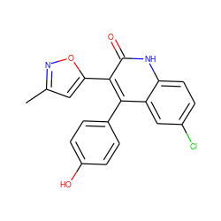 Cc1cc(-c2c(-c3ccc(O)cc3)c3cc(Cl)ccc3[nH]c2=O)on1 ZINC000029126285