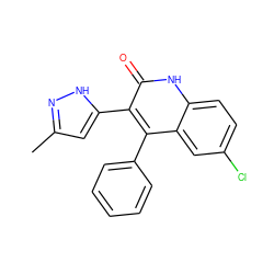 Cc1cc(-c2c(-c3ccccc3)c3cc(Cl)ccc3[nH]c2=O)[nH]n1 ZINC000029126523