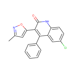 Cc1cc(-c2c(-c3ccccc3)c3cc(Cl)ccc3[nH]c2=O)on1 ZINC000020149013