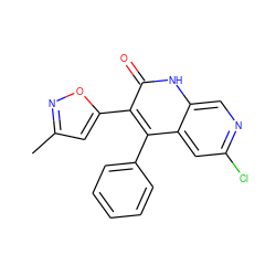 Cc1cc(-c2c(-c3ccccc3)c3cc(Cl)ncc3[nH]c2=O)on1 ZINC000029126401