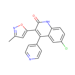 Cc1cc(-c2c(-c3ccncc3)c3cc(Cl)ccc3[nH]c2=O)on1 ZINC000029126195