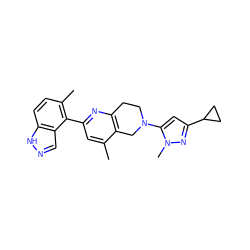 Cc1cc(-c2c(C)ccc3[nH]ncc23)nc2c1CN(c1cc(C3CC3)nn1C)CC2 ZINC000146944466