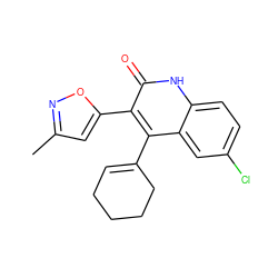 Cc1cc(-c2c(C3=CCCCC3)c3cc(Cl)ccc3[nH]c2=O)on1 ZINC000029126235