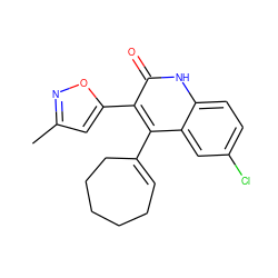 Cc1cc(-c2c(C3=CCCCCC3)c3cc(Cl)ccc3[nH]c2=O)on1 ZINC000029126198