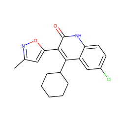 Cc1cc(-c2c(C3CCCCC3)c3cc(Cl)ccc3[nH]c2=O)on1 ZINC000029126199