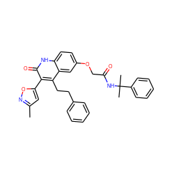 Cc1cc(-c2c(CCc3ccccc3)c3cc(OCC(=O)NC(C)(C)c4ccccc4)ccc3[nH]c2=O)on1 ZINC000064559362