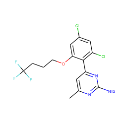 Cc1cc(-c2c(Cl)cc(Cl)cc2OCCCC(F)(F)F)nc(N)n1 ZINC000071317544