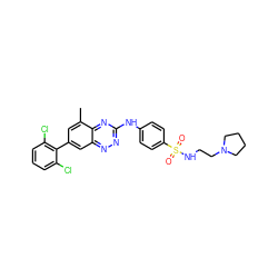 Cc1cc(-c2c(Cl)cccc2Cl)cc2nnc(Nc3ccc(S(=O)(=O)NCCN4CCCC4)cc3)nc12 ZINC000028702766