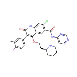 Cc1cc(-c2c(OCC[C@@H]3CCCCN3)c3cc(C(=O)Nc4ccncn4)c(Cl)cc3[nH]c2=O)ccc1I ZINC000029465659