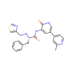 Cc1cc(-c2c[nH]c(=O)c(NC(=O)[C@H](Cc3ccccc3)NCc3cscn3)c2)ccn1 ZINC000084704150