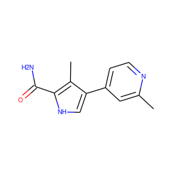 Cc1cc(-c2c[nH]c(C(N)=O)c2C)ccn1 ZINC000218889478