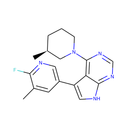 Cc1cc(-c2c[nH]c3ncnc(N4CCC[C@H](C)C4)c23)cnc1F ZINC000210713760