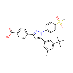 Cc1cc(-c2cc(-c3ccc(C(=O)O)cc3)nn2-c2ccc(S(C)(=O)=O)cc2)cc(C(C)(C)C)c1 ZINC000653865229