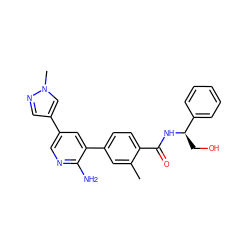 Cc1cc(-c2cc(-c3cnn(C)c3)cnc2N)ccc1C(=O)N[C@H](CO)c1ccccc1 ZINC001772603980