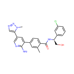 Cc1cc(-c2cc(-c3cnnn3C)cnc2N)ccc1C(=O)N[C@H](CO)c1cccc(Cl)c1 ZINC001772578555