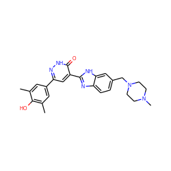 Cc1cc(-c2cc(-c3nc4ccc(CN5CCN(C)CC5)cc4[nH]3)c(=O)[nH]n2)cc(C)c1O ZINC000023247659