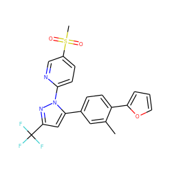 Cc1cc(-c2cc(C(F)(F)F)nn2-c2ccc(S(C)(=O)=O)cn2)ccc1-c1ccco1 ZINC000034393204