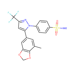 Cc1cc(-c2cc(C(F)(F)F)nn2-c2ccc(S(N)(=O)=O)cc2)cc2c1OCO2 ZINC000003814515