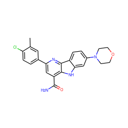 Cc1cc(-c2cc(C(N)=O)c3[nH]c4cc(N5CCOCC5)ccc4c3n2)ccc1Cl ZINC000113196290