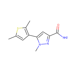 Cc1cc(-c2cc(C(N)=O)nn2C)c(C)s1 ZINC000299827105