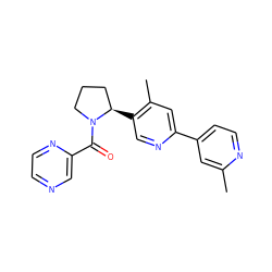 Cc1cc(-c2cc(C)c([C@@H]3CCCN3C(=O)c3cnccn3)cn2)ccn1 ZINC000072175355