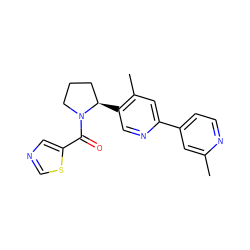 Cc1cc(-c2cc(C)c([C@@H]3CCCN3C(=O)c3cncs3)cn2)ccn1 ZINC000072176951