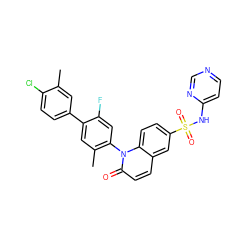 Cc1cc(-c2cc(C)c(-n3c(=O)ccc4cc(S(=O)(=O)Nc5ccncn5)ccc43)cc2F)ccc1Cl ZINC001772587145