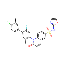 Cc1cc(-c2cc(C)c(-n3c(=O)ccc4cc(S(=O)(=O)Nc5ncco5)ccc43)cc2F)ccc1Cl ZINC001772609017