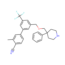 Cc1cc(-c2cc(COCC3(c4ccccc4)CCNCC3)cc(C(F)(F)F)c2)ccc1C#N ZINC000201226429