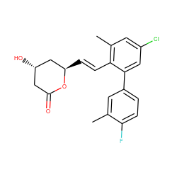 Cc1cc(-c2cc(Cl)cc(C)c2/C=C/[C@@H]2C[C@@H](O)CC(=O)O2)ccc1F ZINC000029483231