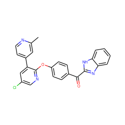 Cc1cc(-c2cc(Cl)cnc2Oc2ccc(C(=O)c3nc4ccccc4[nH]3)cc2)ccn1 ZINC000139756690