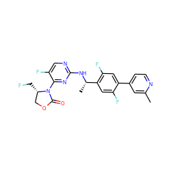 Cc1cc(-c2cc(F)c([C@H](C)Nc3ncc(F)c(N4C(=O)OC[C@@H]4CF)n3)cc2F)ccn1 ZINC000221682379