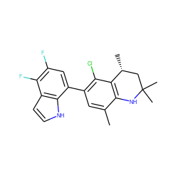 Cc1cc(-c2cc(F)c(F)c3cc[nH]c23)c(Cl)c2c1NC(C)(C)C[C@H]2C ZINC000029043325