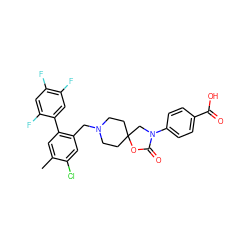 Cc1cc(-c2cc(F)c(F)cc2F)c(CN2CCC3(CC2)CN(c2ccc(C(=O)O)cc2)C(=O)O3)cc1Cl ZINC000144608511