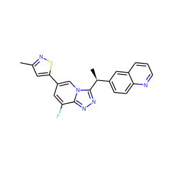 Cc1cc(-c2cc(F)c3nnc([C@@H](C)c4ccc5ncccc5c4)n3c2)sn1 ZINC000200458361