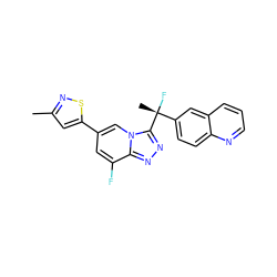 Cc1cc(-c2cc(F)c3nnc([C@](C)(F)c4ccc5ncccc5c4)n3c2)sn1 ZINC000144475075