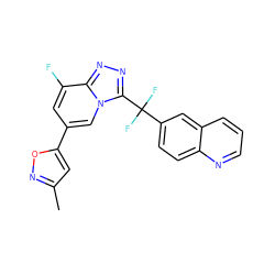 Cc1cc(-c2cc(F)c3nnc(C(F)(F)c4ccc5ncccc5c4)n3c2)on1 ZINC000144529139