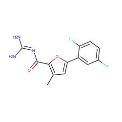 Cc1cc(-c2cc(F)ccc2F)oc1C(=O)N=C(N)N ZINC000028822448