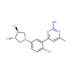 Cc1cc(-c2cc(N3C[C@H](O)[C@@H](O)C3)ccc2O)nc(N)n1 ZINC000072109861