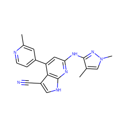 Cc1cc(-c2cc(Nc3nn(C)cc3C)nc3[nH]cc(C#N)c23)ccn1 ZINC000219674933