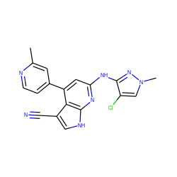 Cc1cc(-c2cc(Nc3nn(C)cc3Cl)nc3[nH]cc(C#N)c23)ccn1 ZINC001772657291